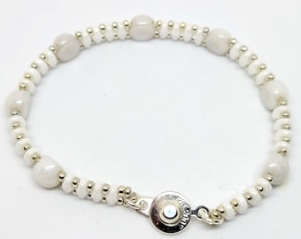 Opaque White Cabochon Bracelet, Friendship Gift, Summer Jewelry