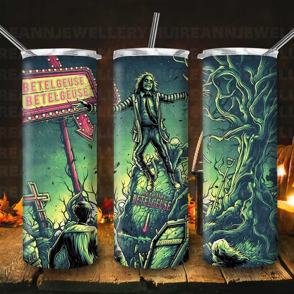 Horror Movies Beetlejuicee 20oz Skinny Tumbler Sublimation Halloween Beetlejuicee Lydia Sandworm Seamless Tumbler Gift For Scary Films Lover