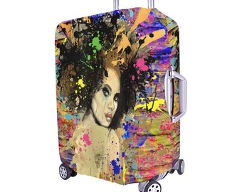 African American Splash Beauty Luggage Cover Overnight Travel Black Polyester Spandex Luggage Cover Afrocentric Travelers Suitcase Cover