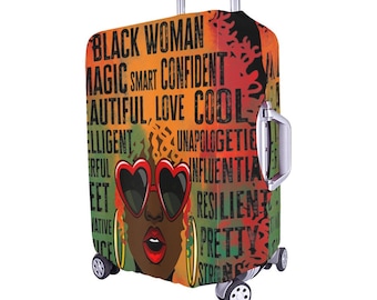 Pop Art Word Art African American Abstract Luggage Cover Travel Polyester Spandex Luggage Cover Afrocentric Travelers Suitcase Cover