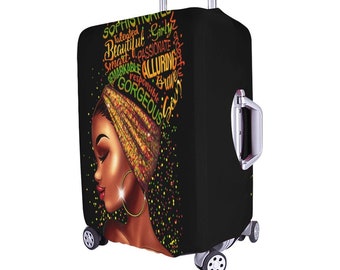 Wrapped African American Abstract Luggage Cover Overnight Travel Black Polyester Spandex Luggage Cover Afrocentric Travelers Suitcase Cover