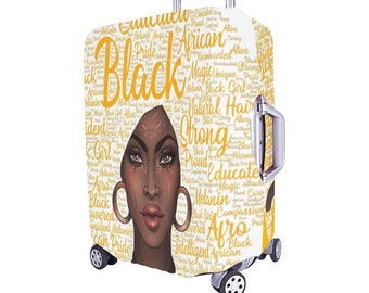 Pure African American Beauty Diva Luggage Cover Overnight Travel Black Polyester Spandex Luggage Cover Afrocentric Travelers Suitcase Cover
