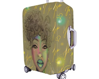 Black Queen African American Beauty Luggage Cover Overnight Travel Polyester Spandex Luggage Cover Afrocentric Travelers Suitcase Cover