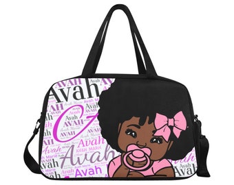 Word Art Girl Printed African American Baby Girl Personalized Diaper Bag Name Art Bag Print Baby Shower Gift Mommy Daddy Afro
