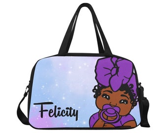 Pastel African American Baby Girl Personalized Diaper Clothing Bottles Bag Print Checkered Baby Shower Gift Mommy Daddy  Afro