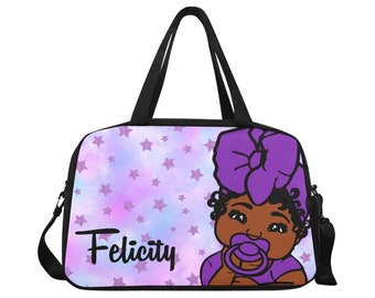 Purple Stars Baby Girl African American Baby Girl Personalized Diaper Bag Name Bag Print Baby Shower Gift Mommy Daddy Afro