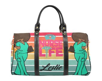 Nurse Life All Over Tote Bag Afro African American Duffle Bag Work Bag Registered nurse LPN CNA NP Overnight