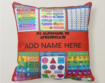Spanish Educational Learning Pillow PNG Kids Alphabet, Numbers, Shapes, in Spanish
