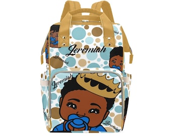 Dots African American Baby Boy Backpack Personalized Diaper Clothing Bottles Bag Print Baby Shower Gift Mommy Daddy  Afro