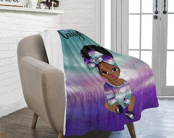 Beachy Baby African American Baby Girl Throw Blanket Personalized Blanket  Baby Shower Gift