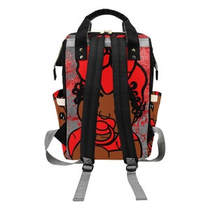 African American Baby Girl Red Backpack Diaper Bag Personalized Diaper Clothing Bottles Bag Print Baby Shower Gift Mommy Daddy Black Afro bild 4