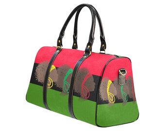 Red Black Green Sisterhood Sisters Afro African American Travel  Duffle Bag Pan African Black History Overnight Black Power Black History