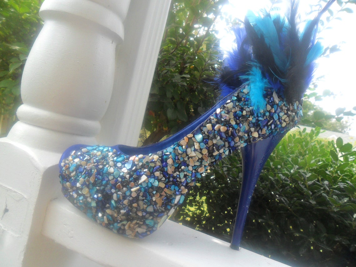 Customized Royal Blue Heels with Feathers | Etsy