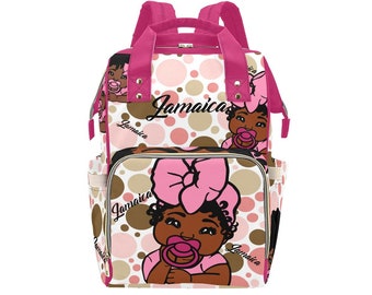 Dots African American Baby Girl Backpack Personalized Diaper Clothing Bottles Bag Print Baby Shower Gift Mommy Daddy  Afro