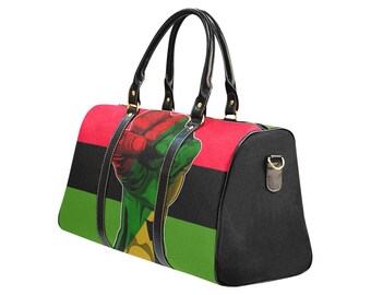 Red Black Green Afro African American Travel  Duffle Bag Pan African Black History Overnight Fist Black Power Black History
