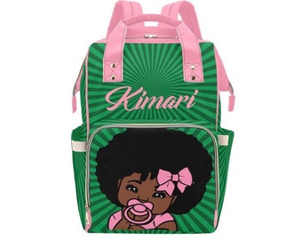 Colorburst African American Baby Girl Backpack Personalized Diaper Clothing Bottles Bag Print Baby Shower Gift Mommy Daddy  Afro