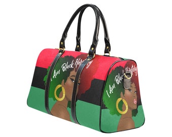 Red Black Green Afro African American Woman Travel Purse Duffle Bag Pan African Black History Overnight Afro Girl