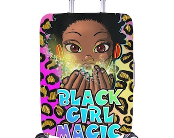 Black Girl Magic Youth Luggage Cover Overnight Travel Black Polyester Spandex Luggage Cover Afrocentric Travelers Suitcase Cover