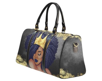 Queen Woman Face Travel Bag Beauty Diva Afro African American Woman Travel Purse Duffle Bag Pan African Overnight Afro Girl