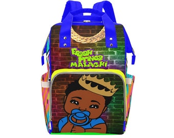 Fresh Prince Boy African American Baby boy Backpack Personalized Diaper Clothing Bottles Bag Print RB Baby Shower Gift Mommy Daddy Afro