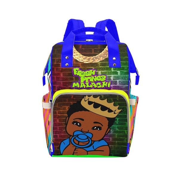 Fresh Prince Boy African American Baby boy Mochila de pañales personalizados botellas de ropa bolsa impresión RB bebé ducha regalo mamá papá Afro