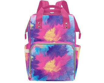 Multicolored Watercolor Baby Girl Backpack Personalized Diaper Clothing Bottles Bag Print Baby Shower Gift Mommy Daddy Afro
