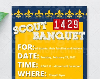 Boy Scout or Cub Scout Invitation Card  5x7 Template - Eagle Scout Court of Honor - Blue and Gold Banquet - Edit in Canva