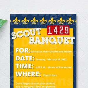 Boy Scout or Cub Scout Invitation Card 5x7 Template Eagle Scout Court of Honor Blue and Gold Banquet Edit in Canva image 1