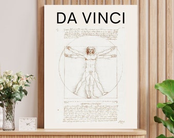 Leonardo da Vinci Print, Vitruvian Man Poster, Exhibition Art, Gallery Wall Art, Digital Download, DIY Printable, Gift