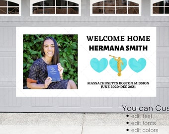 LDS Missionary Homecoming Farewell Digital Banner Designs Customize Edit Template in Canva DIY Printable - Bonus Home MTC and Mission Map