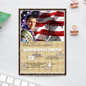 Tarjeta de invitación de la Corte de Honor de Eagle Scout Boy Scout Invitar DIY Personalizar Imprimible - Editar en Canva