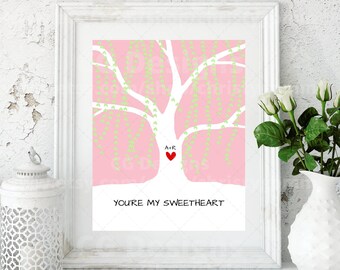 Weeping Willow Tree Wall Art 8x10 DIY Printable Image You're My Sweetheart Valentine Love Wedding Anniversary - Edit in Canva