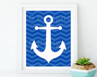 Anchor Nautical Wavy Stripes Digital Wall Art 8x10 DIY Printable Customize Gift Edit Template in Canva