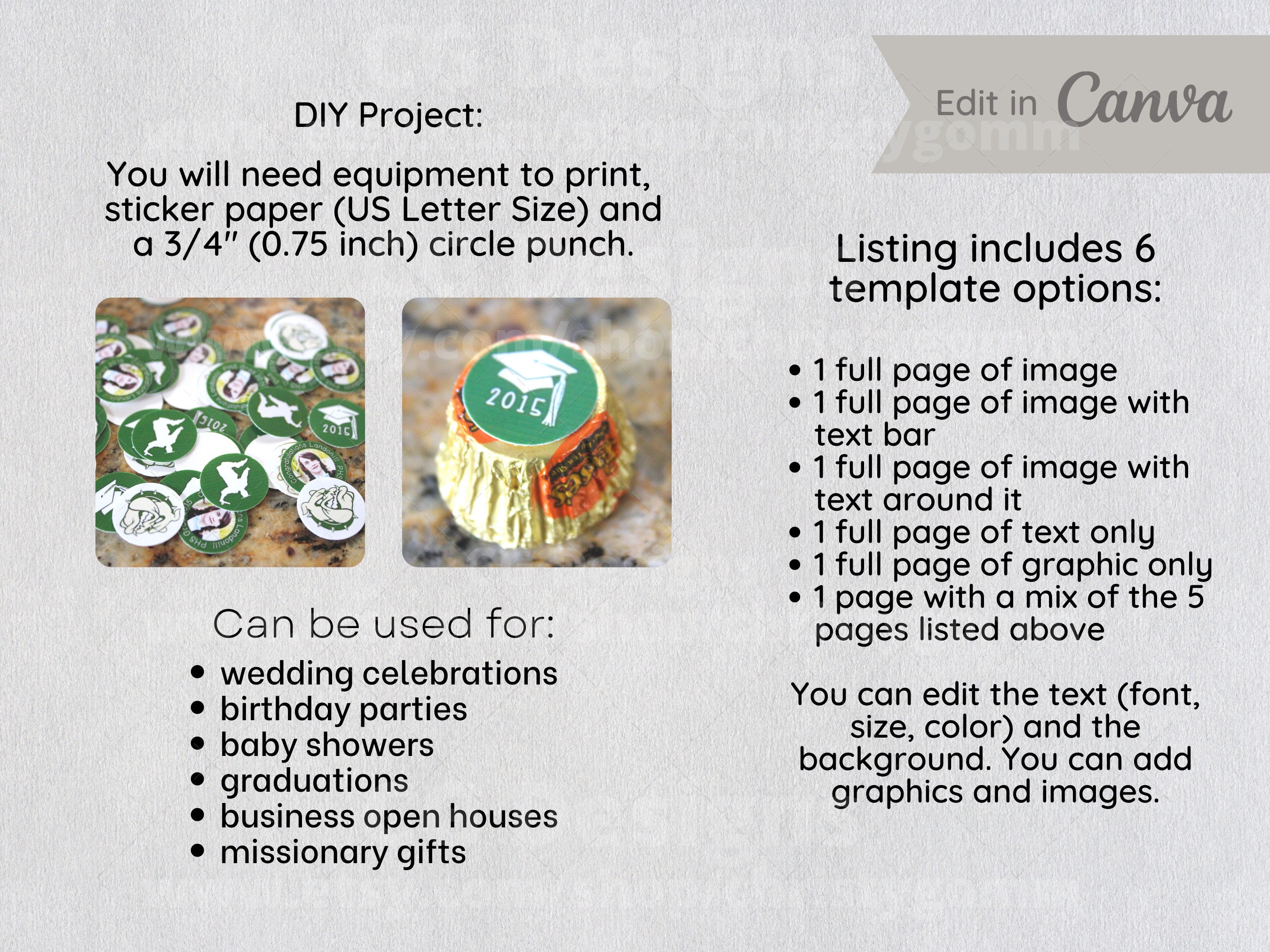 Hershey Kiss .75" Customizable Round Sticker Templates DIY Customize