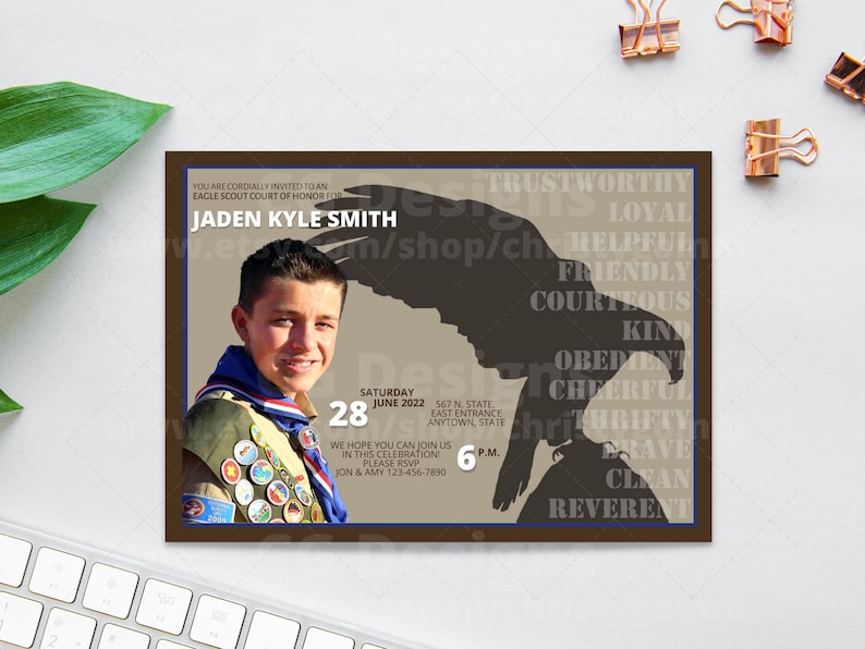 Eagle Scout Court of Honor Invitation Card Boy Scout Invite DIY Customize Printable Edit in Canva image 1