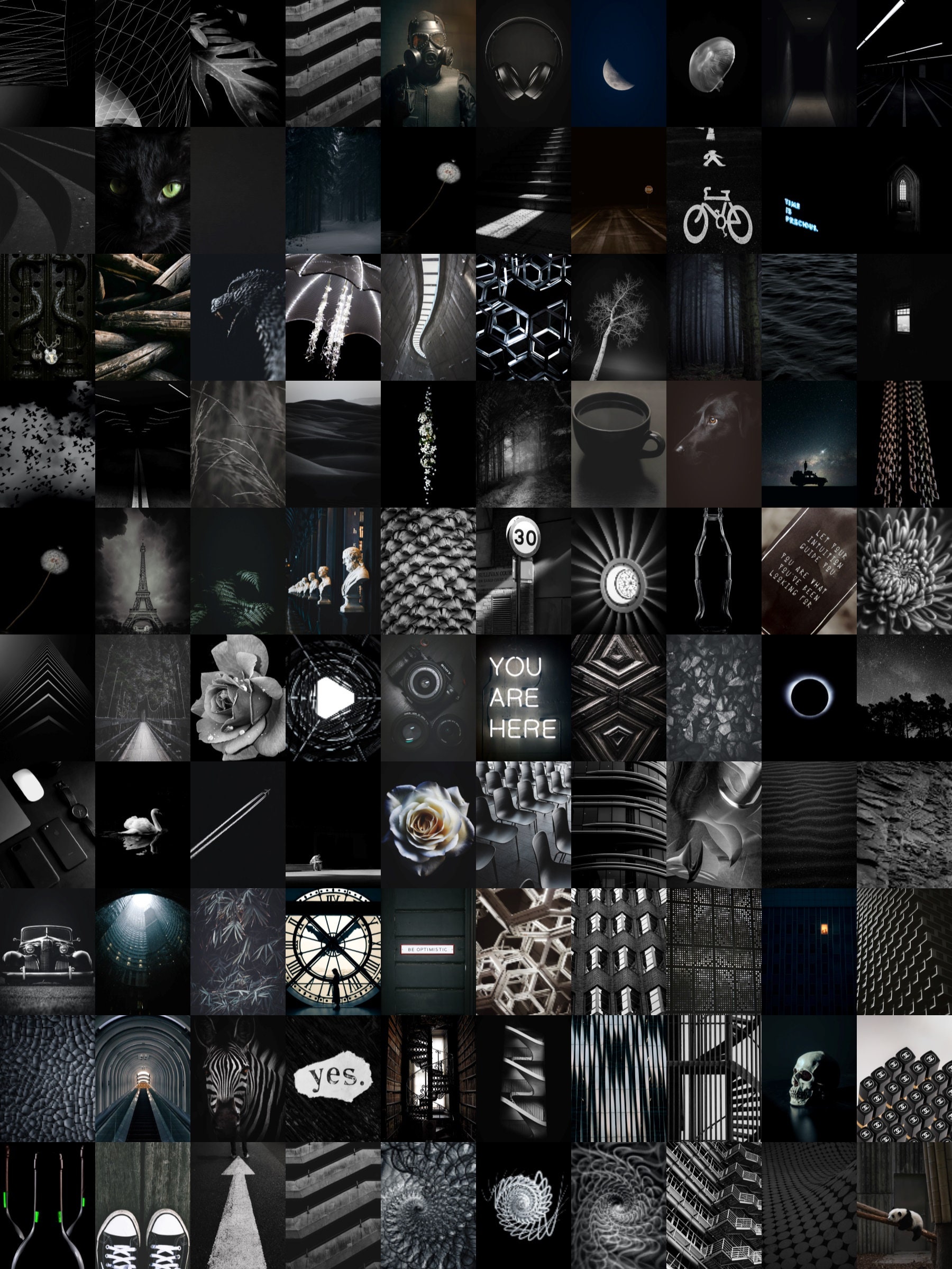 Black Aesthetic Wall Collage Kit Digital Download Photo Wallpaper Room Decor Vision Mood Board DIY Printable Art 100 PCS