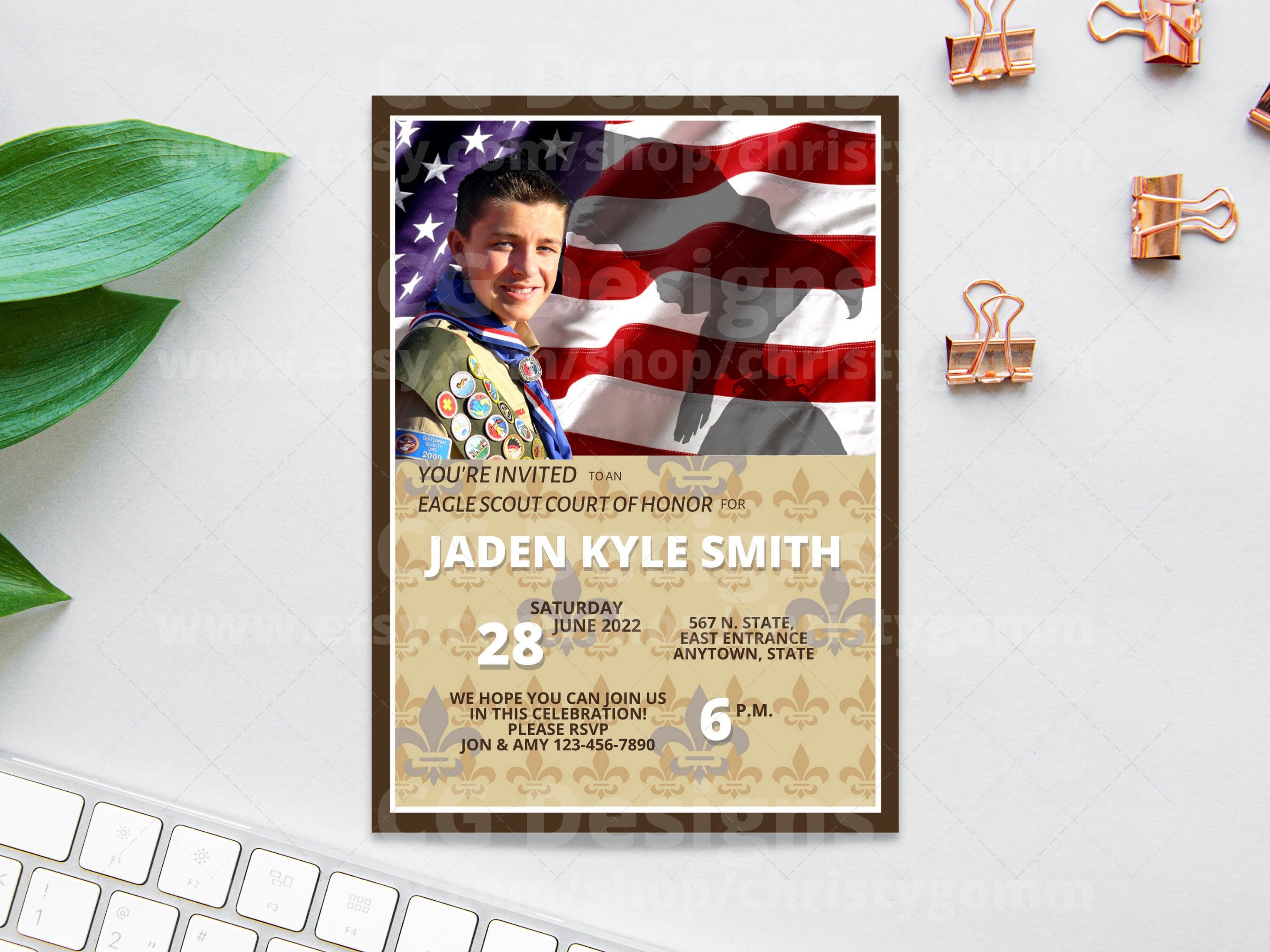 Eagle Scout Court of Honor uitnodigingskaart Boy Scout uitnodigen DIY aanpassen afdrukbaar - bewerken in Canva