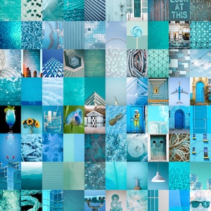 Aqua Blue - Kit collage da parete estetico / Download digitale / Decorazione per camera con carta da parati fotografica / Mood Board vision / Arte stampabile fai-da-te / - 100 + PCS