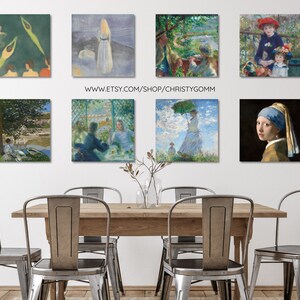 12&quot;x12&quot; Set of 8, Munch, Monet, Renoir, Vermeer, Exhibition Art Prints, Gallery Wall Art, Digital Download, DIY Printable, Gift