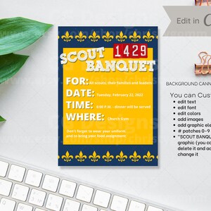 Boy Scout or Cub Scout Invitation Card 5x7 Template Eagle Scout Court of Honor Blue and Gold Banquet Edit in Canva image 2