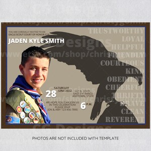 Eagle Scout Court of Honor Invitation Card Boy Scout Invite DIY Customize Printable Edit in Canva image 3