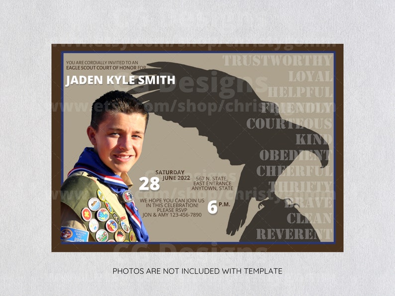 Eagle Scout Court of Honor Invitation Card Boy Scout Invite DIY Customize Printable Edit in Canva image 3