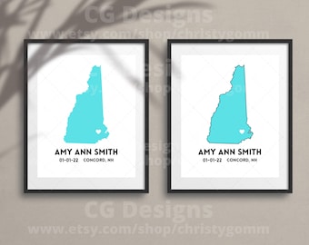 New Hampshire State Digital 8x10 DIY Printable Wall Art Print Customize Gift Edit Template in Canva