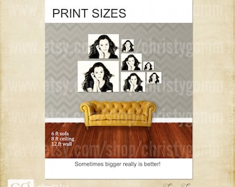 Print Size Chart 8.5"x11" Template - fully customizable -  for photographers, marketing, boutiques