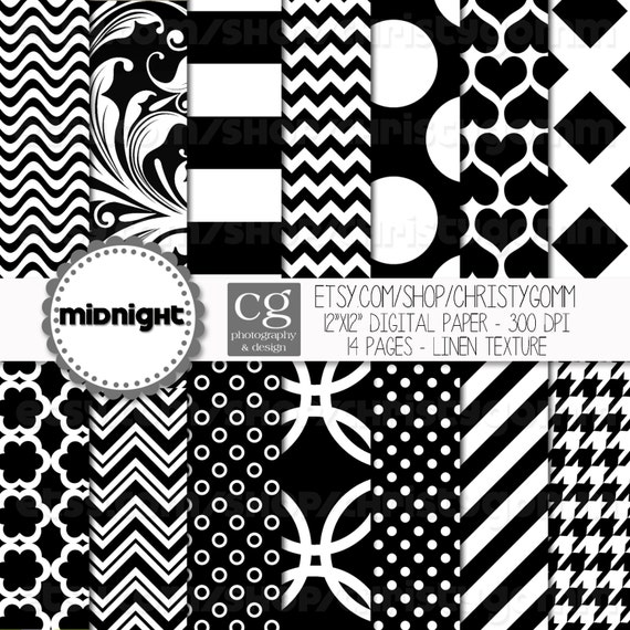 Black and White Scrapbooking Paper Monochrome Digital Paper 