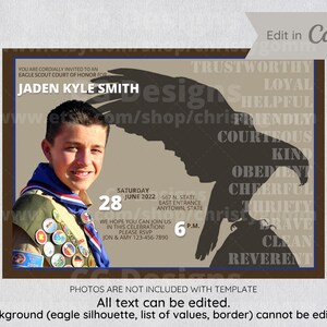 Eagle Scout Court of Honor Invitation Card Boy Scout Invite DIY Customize Printable Edit in Canva image 2