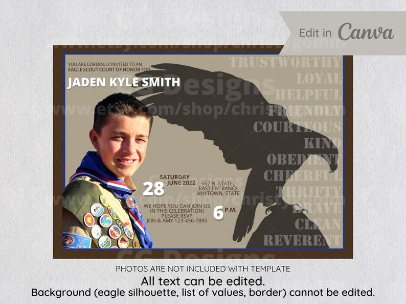 Eagle Scout Court of Honor Invitation Card Boy Scout Invite DIY Customize Printable Edit in Canva image 2