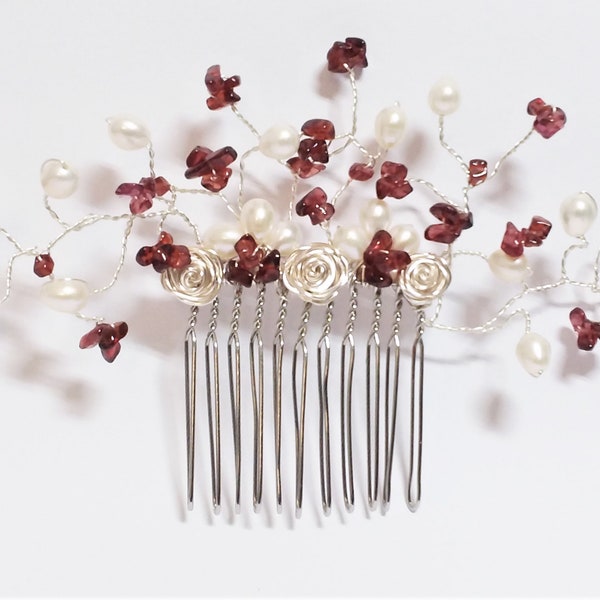 Garnet and Freshwater Pearls Hair Vine