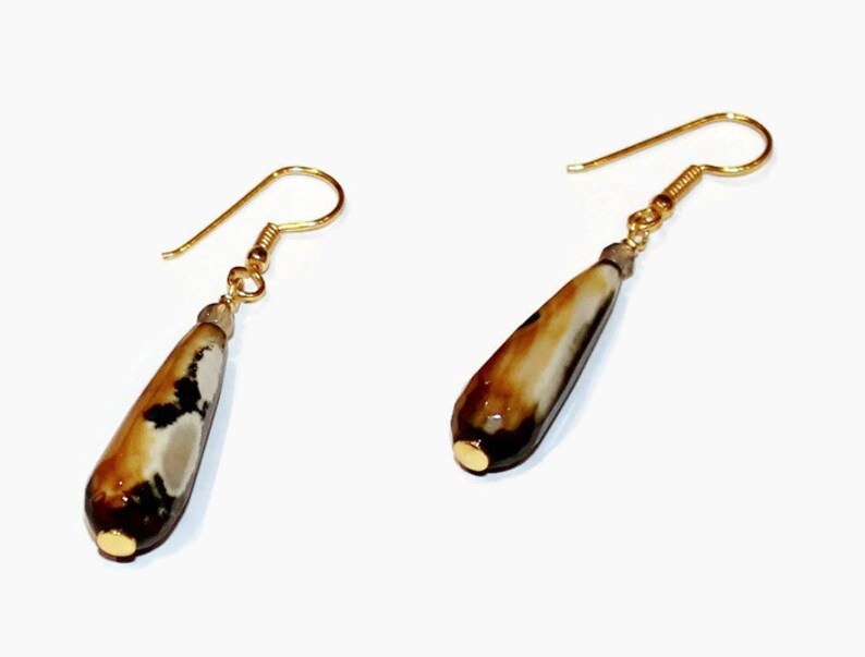 BrownBlack and Grey Agate Drop Earrings on Gold Plated Hooks