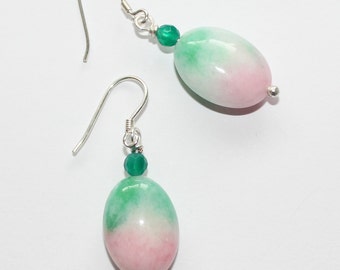 Tonal GreenPink Quartz and Green Onyx Earrings